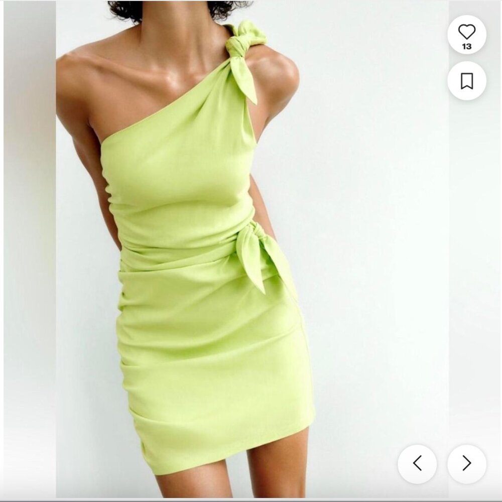 Zara One Shoulder Lime Green Cocktail Dress Size Small